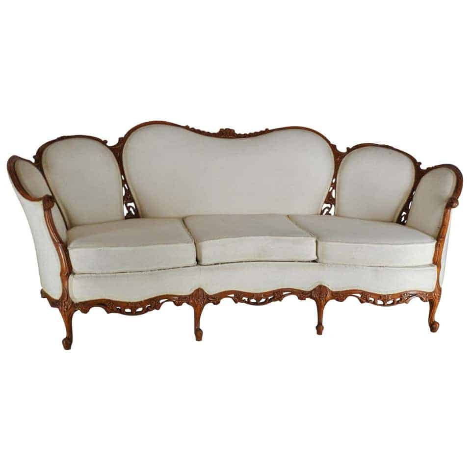 Couch - French Fabric with Wood Sofa Victorian