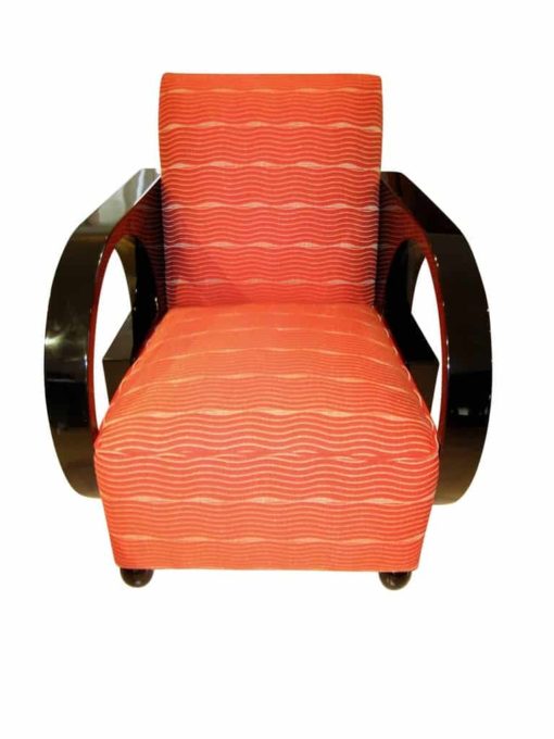 Art Deco Club Chair, Black Lacquer and Red Fabric, France circa 1930