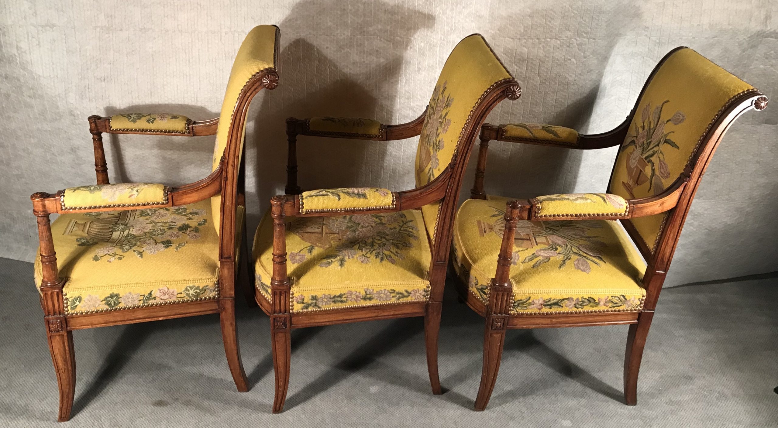 Pair of Louis XV style armchairs, curved armrests and legs, France