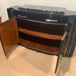 Art Deco Sideboard, Curved Front, Black, Mahogany and Chrome, France, circa 1930