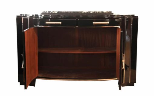 Art Deco Sideboard, Curved Front, Black, Mahogany and Chrome, France, circa 1930