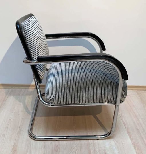 Bauhaus Cantilever Steeltube Chair, Nickel, Black, Velvet, Germany, circa 1930
