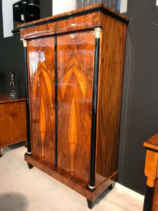 Neoclassical Armoire, Walnut Veneer, Gold-Plate, South Germany, circa 1810s