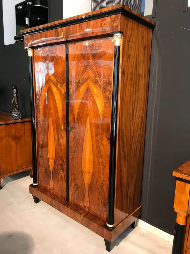 Neoclassical Armoire, Walnut Veneer, Gold-Plate, South Germany, circa 1810s