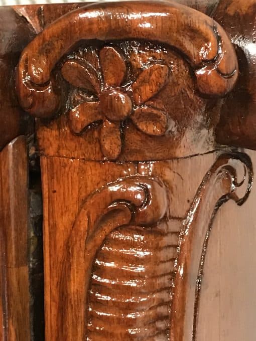 Antique walnut dresser- detail of flower carving- styylish