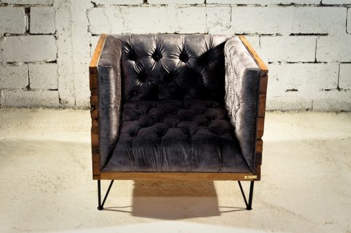 Reclaimed wood- front view of armchair- styylish