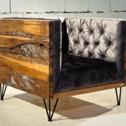 Reclaimed wood- three quarter view of armchair- styylish