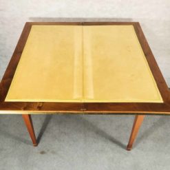 Biedermeier card table- front view with unfolded top with yellow velvet- styylish