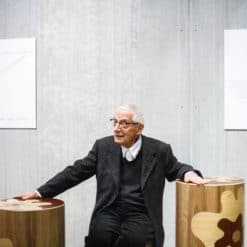 Alessandro Mendini stool- picture with the designer and his creations- styylish