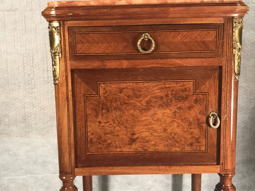 Antique nightstands- detail of the doors with burl wood veneer of one piece- styylish