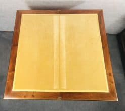 Biedermeier card table- view of the unfolded top with yellow velvet- styylish