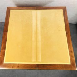 Biedermeier card table- view of the unfolded top with yellow velvet- styylish