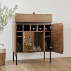 Custom made bar cabinet- view of the front with open doors- styylish