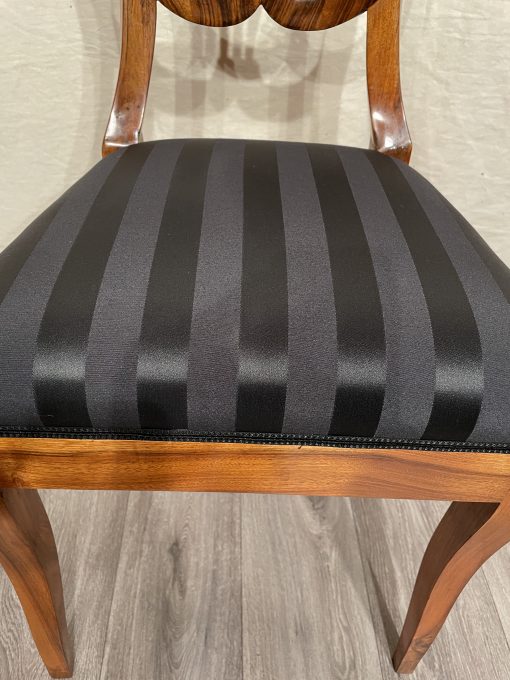Biedermeier walnut chairs- detail of the upholstery with black fabric styylish