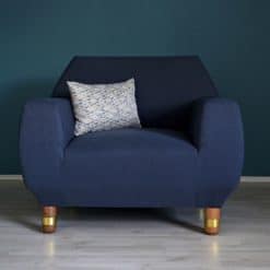 Upholstered Armchair- front view with dark blue fabric- styylish