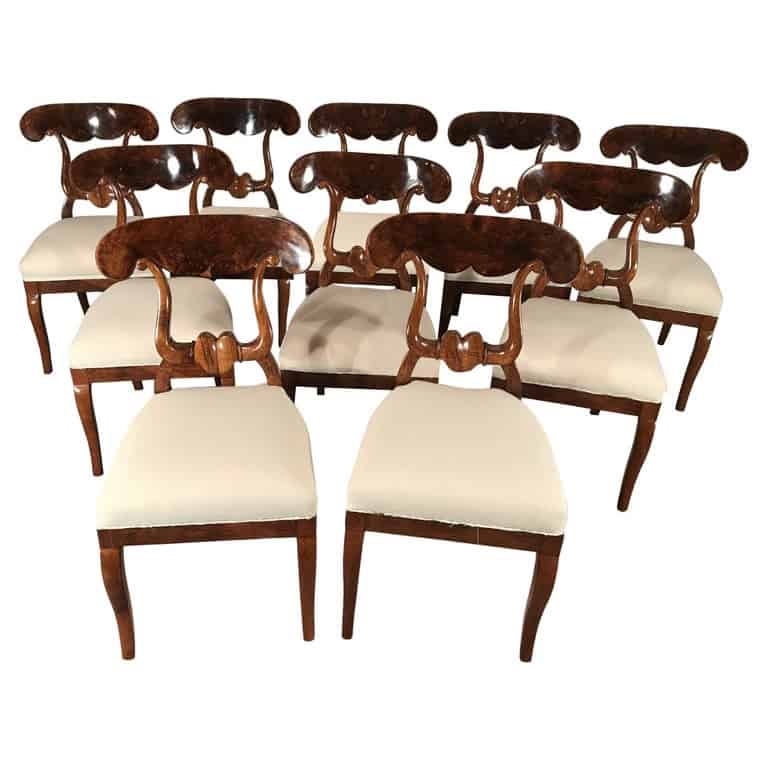 Set of 10 Biedermeier Chairs- walnut veneer- Styylish