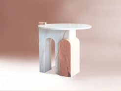 Marble side table- white&pink on the pink background- Styylish