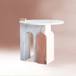 Marble side table- white&pink on the pink background- Styylish