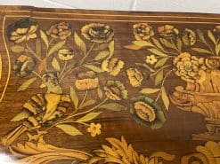 Dutch Marquetry Card Table- view of the top marquetry, detail with bird- Styylish