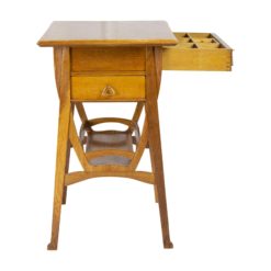 Art Nouveau Oakwood Sewing Table- side view with open drawer- Styylish