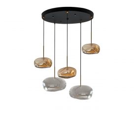 Round Pebble Glass Suspension Lamp, G5, Handblown