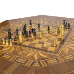 19th Century Biedermeier Marquetry Chess Table- top view with different chess figurines- Styylish