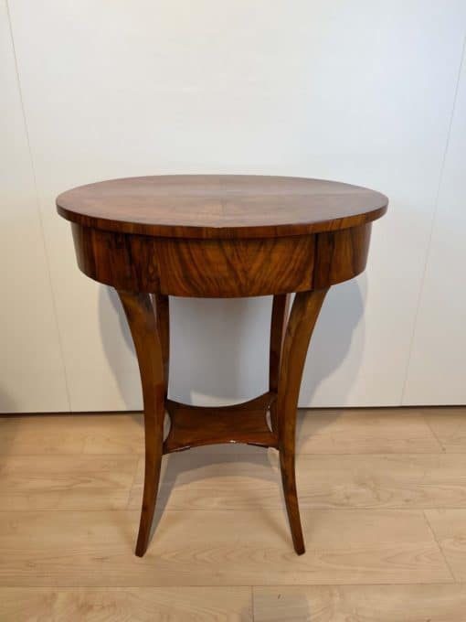 Oval Biedermeier Side Table with Drawer - Wood Grain Detail - Styylish
