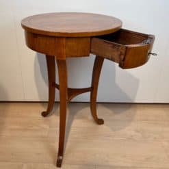 Round Biedermeier Side Table - Side View with Drawer Open - Styylish