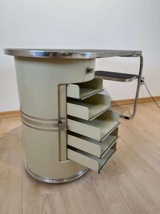Bauhaus Desk And Stool - Drawers Open Side View - Styylish