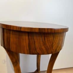 Oval Biedermeier Side Table with Drawer - Full Side View with Wood Grain - Styylish