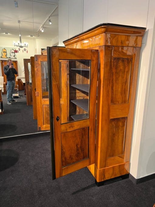Biedermeier Bookcase with Walnut Veneer - Full Side Profile with Open Doors - Styylish
