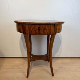 Oval Biedermeier Side Table, with Drawer, Walnut Veneer, South Germany circa 1820