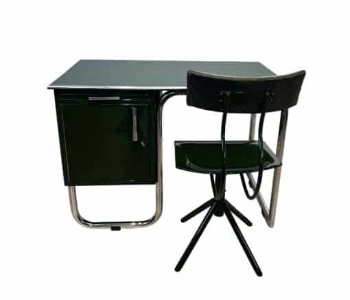 Bauhaus Metal Desk - Full View with Chair - Styylish
