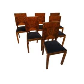 Six Art Deco Dining Chairs, Walnut Root Veneer, France circa 1930