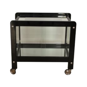 Art Deco Style Serving Table, Black Lacquer, Chrome, Glass, France, circa 1930