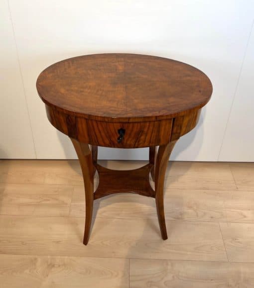 Oval Biedermeier Side Table with Drawer - Top View - Styylish