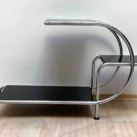 Bauhaus Steel Tube Etagere, Nickel and Black Lacquer, Germany/Czechia, 1930s