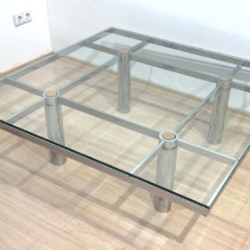 Mid-Century Italian Coffee Table by Afra & Tobia Scarpa, Chromed and Glass, circa 1970