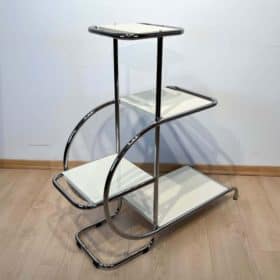 Steel Bauhaus Etagere, Creme-White Lacquer, Nickel Plate, Germany, 1930s