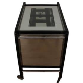 Art Deco Style Serving Table, Black Lacquer, Chrome, Glass, France, circa 1930
