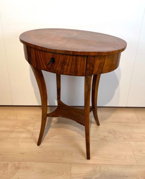 Oval Biedermeier Side Table with Drawer - Side View - Styylish