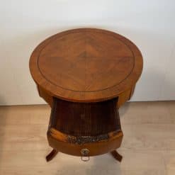 Round Biedermeier Side Table - Drawer Open - Styylish