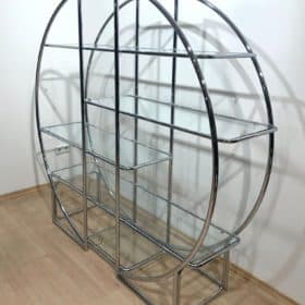Bauhaus Style Shelving Unit, Chromed Steel Tubes and Glass, Germany, 1950-70s