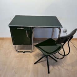 Bauhaus Metal Desk - Full View with Chair at Angle - Styylish