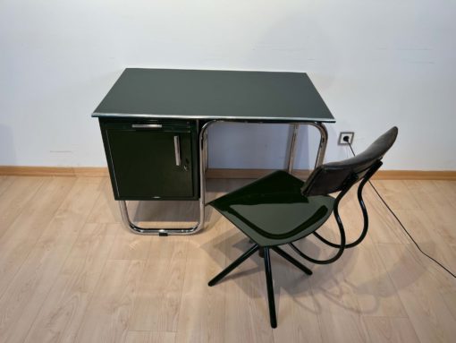 Bauhaus Metal Desk - Full View with Chair at Angle - Styylish