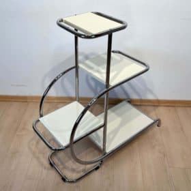 Steel Bauhaus Etagere, Creme-White Lacquer, Nickel Plate, Germany, 1930s