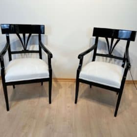 Neoclassical Biedermeier Armchair, Black Lacquer, Southern Germany circa 1900