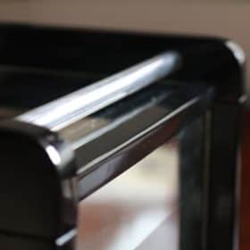 Art Deco Style Serving Table, Black Lacquer, Chrome, Glass, France, circa 1930