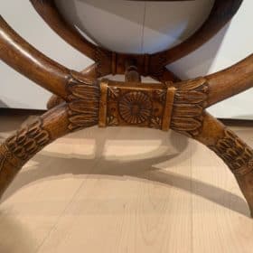 Set of Two Antique Stools, Hand-Carved Walnut, Alcantara Leather, France circa 1860