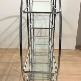 Bauhaus Style Shelving Unit, Chromed Steel Tubes and Glass, Germany, 1950-70s